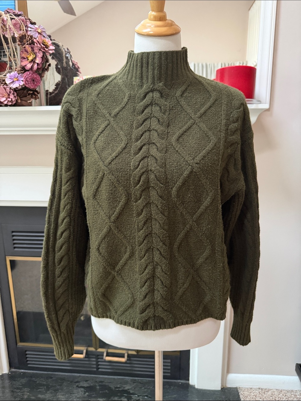 Old Navy Olive Cable Knit Mock Neck Sweater